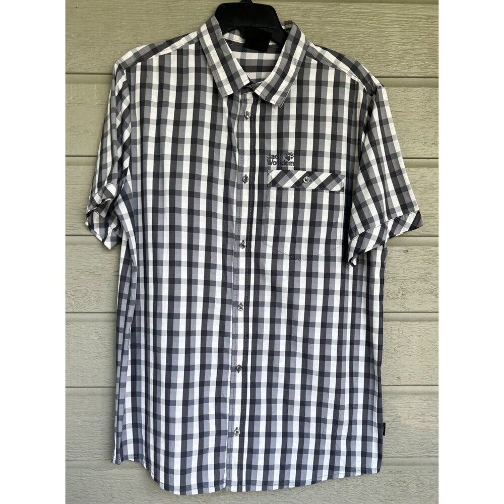 Jack Wolfskin Mens Short Sleeve Casual Button Up Shirt Size Large Checker Plaid